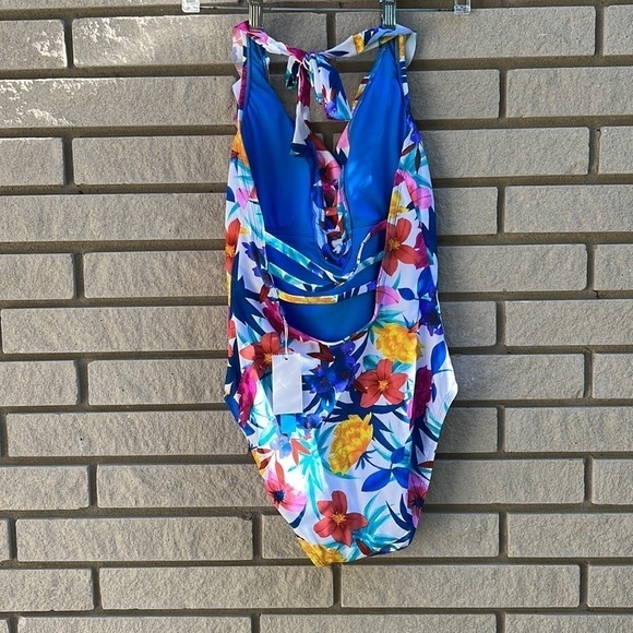 Bleu Rod Beattie Ruffle Lattice Plunge One Piece Swimsuit Sz 8 - Picture 9 of 13